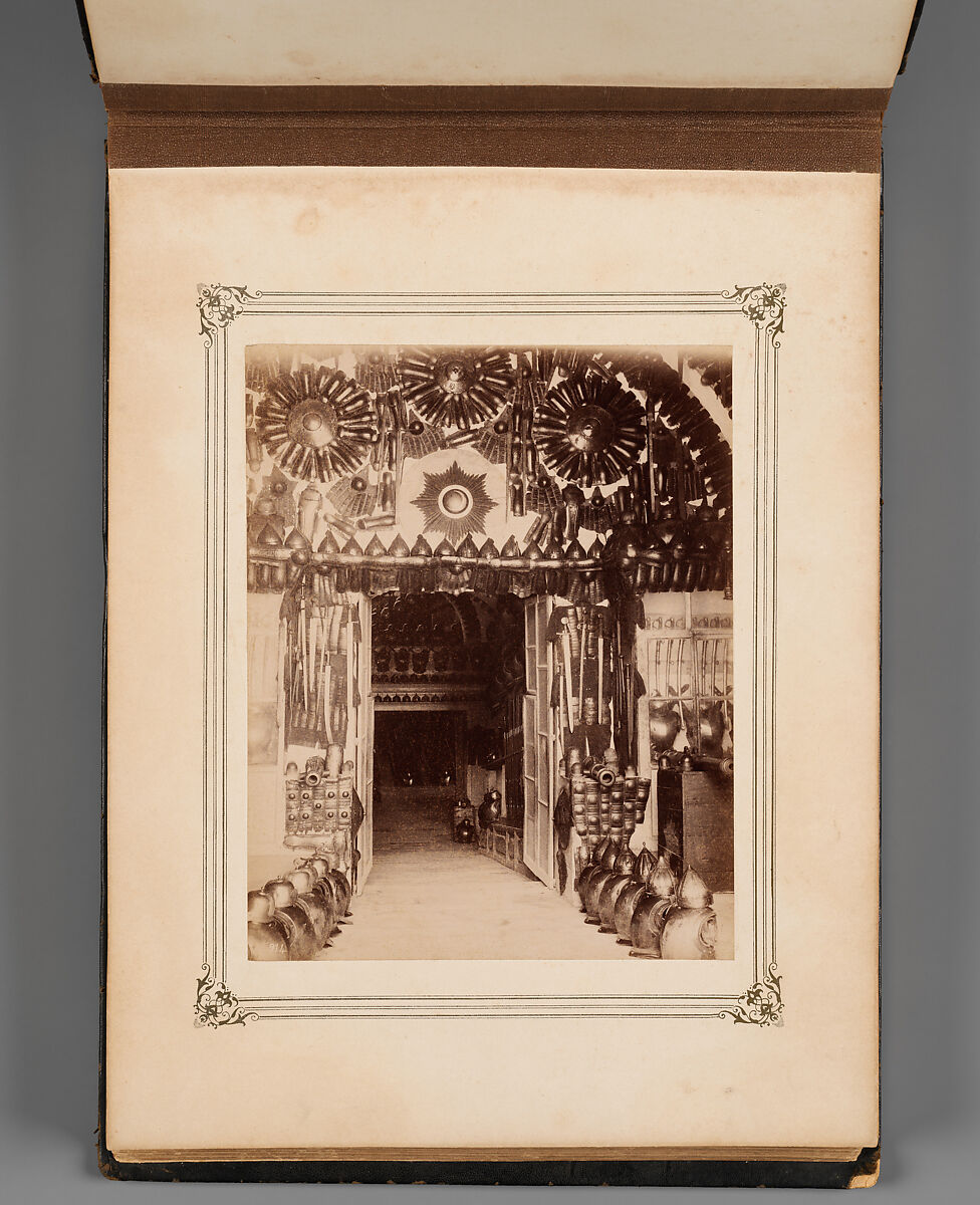 Album of Photographs of Views of the Interior of the Ottoman Military Museum in the Former Church of St. Irene, Constantinople (Vues de Sainte Irène, Constantinople), Abdullah Frères (Ottoman, 1858–1899), Albumen prints, paper, leather, textile, gold, Turkish