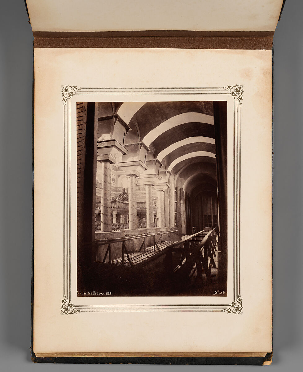 Album of Photographs of Views of the Interior of the Ottoman Military Museum in the Former Church of St. Irene, Constantinople (Vues de Sainte Irène, Constantinople), Abdullah Frères (Ottoman, 1858–1899), Albumen prints, paper, leather, textile, gold, Turkish