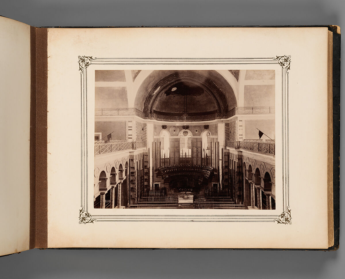 Album of Photographs of Views of the Interior of the Ottoman Military Museum in the Former Church of St. Irene, Constantinople (Vues de Sainte Irène, Constantinople), Abdullah Frères (Ottoman, 1858–1899), Albumen prints, paper, leather, textile, gold, Turkish