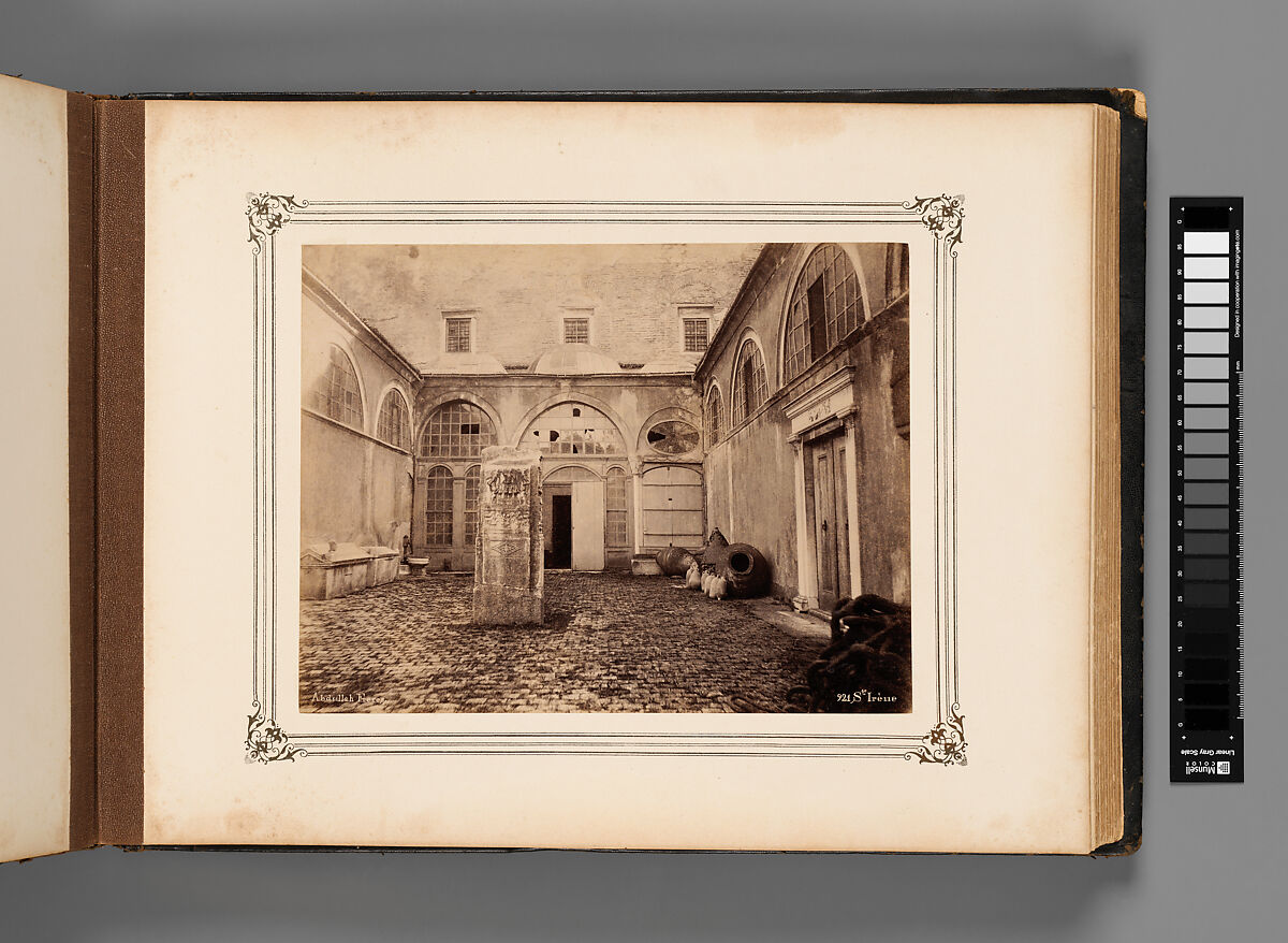 Album of Photographs of Views of the Interior of the Ottoman Military Museum in the Former Church of St. Irene, Constantinople (Vues de Sainte Irène, Constantinople), Abdullah Frères (Ottoman, 1858–1899), Albumen prints, paper, leather, textile, gold, Turkish