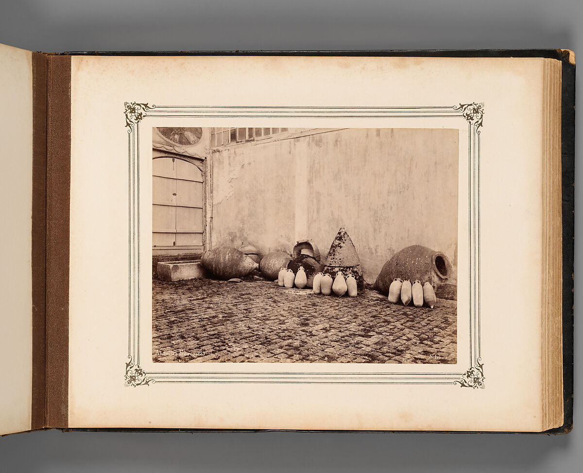 Album of Photographs of Views of the Interior of the Ottoman Military Museum in the Former Church of St. Irene, Constantinople (Vues de Sainte Irène, Constantinople), Abdullah Frères (Ottoman, 1858–1899), Albumen prints, paper, leather, textile, gold, Turkish