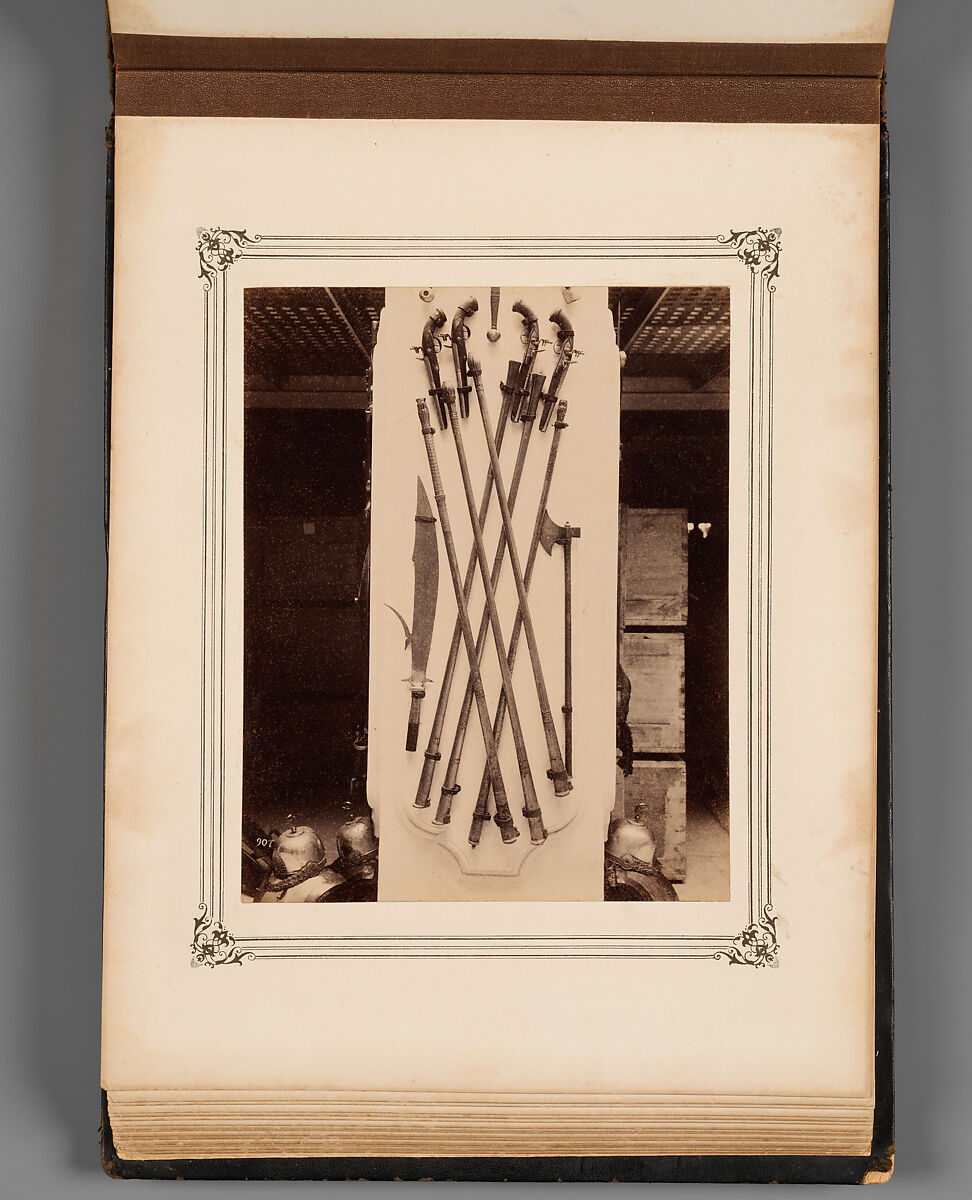 Album of Photographs of Views of the Interior of the Ottoman Military Museum in the Former Church of St. Irene, Constantinople (Vues de Sainte Irène, Constantinople), Abdullah Frères (Ottoman, 1858–1899), Albumen prints, paper, leather, textile, gold, Turkish