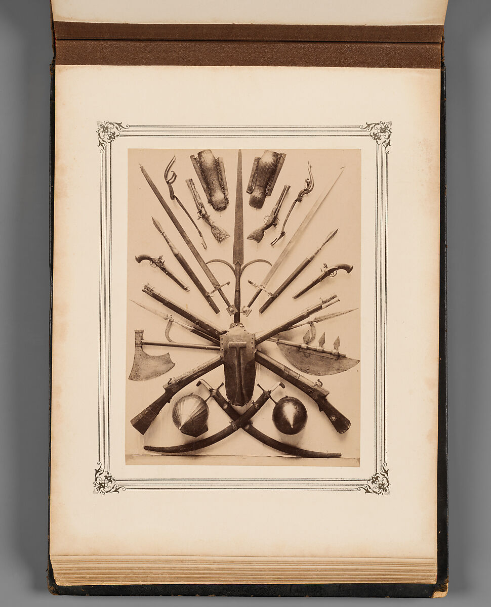 Album of Photographs of Views of the Interior of the Ottoman Military Museum in the Former Church of St. Irene, Constantinople (Vues de Sainte Irène, Constantinople), Abdullah Frères (Ottoman, 1858–1899), Albumen prints, paper, leather, textile, gold, Turkish