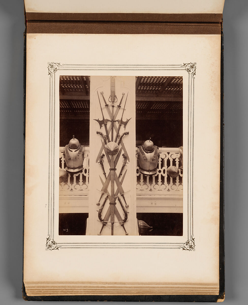 Album of Photographs of Views of the Interior of the Ottoman Military Museum in the Former Church of St. Irene, Constantinople (Vues de Sainte Irène, Constantinople), Abdullah Frères (Ottoman, 1858–1899), Albumen prints, paper, leather, textile, gold, Turkish
