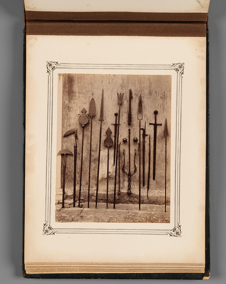 Album of Photographs of Views of the Interior of the Ottoman Military Museum in the Former Church of St. Irene, Constantinople (Vues de Sainte Irène, Constantinople), Abdullah Frères (Ottoman, 1858–1899), Albumen prints, paper, leather, textile, gold, Turkish