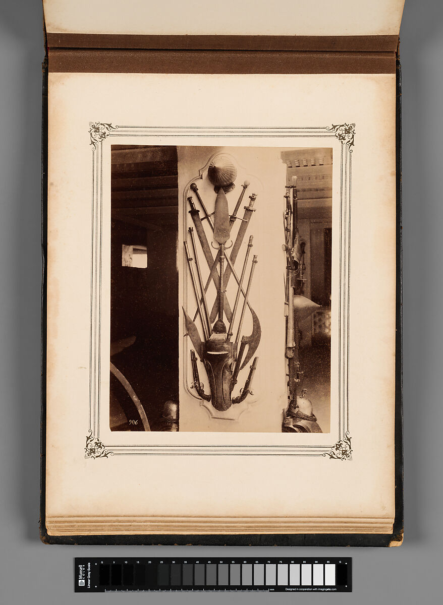 Album of Photographs of Views of the Interior of the Ottoman Military Museum in the Former Church of St. Irene, Constantinople (Vues de Sainte Irène, Constantinople), Abdullah Frères (Ottoman, 1858–1899), Albumen prints, paper, leather, textile, gold, Turkish