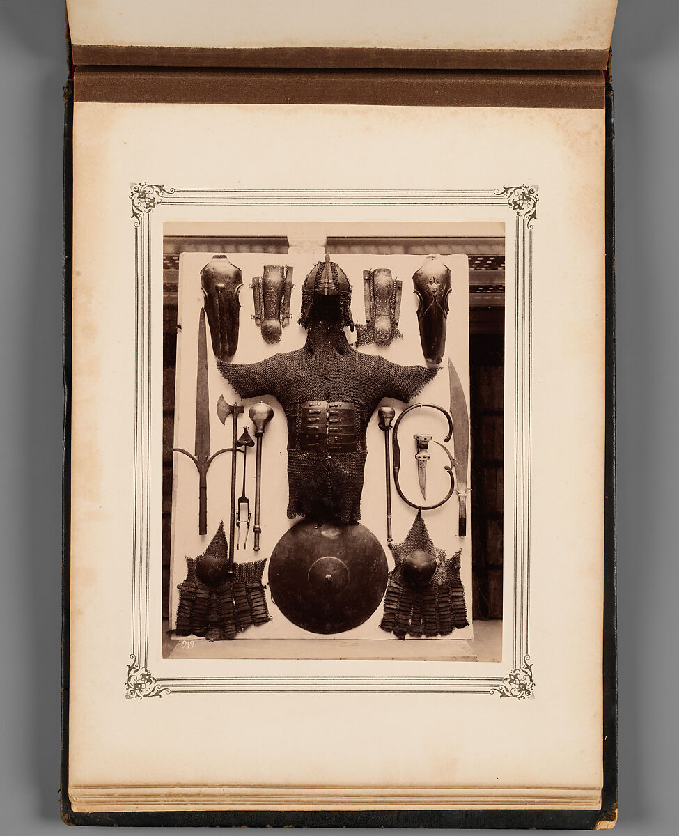 Album of Photographs of Views of the Interior of the Ottoman Military Museum in the Former Church of St. Irene, Constantinople (Vues de Sainte Irène, Constantinople), Abdullah Frères (Ottoman, 1858–1899), Albumen prints, paper, leather, textile, gold, Turkish