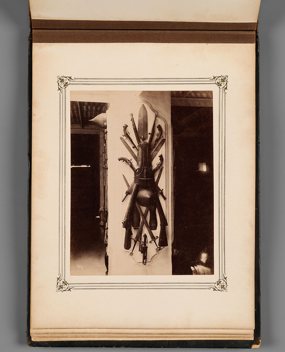 Album of Photographs of Views of the Interior of the Ottoman Military Museum in the Former Church of St. Irene, Constantinople (Vues de Sainte Irène, Constantinople), Abdullah Frères (Ottoman, 1858–1899), Albumen prints, paper, leather, textile, gold, Turkish