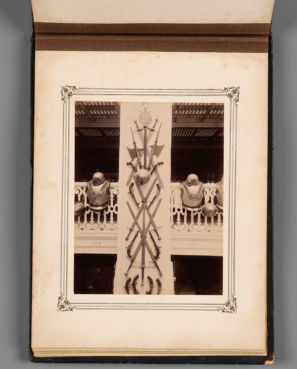 Album of Photographs of Views of the Interior of the Ottoman Military Museum in the Former Church of St. Irene, Constantinople (Vues de Sainte Irène, Constantinople), Abdullah Frères (Ottoman, 1858–1899), Albumen prints, paper, leather, textile, gold, Turkish