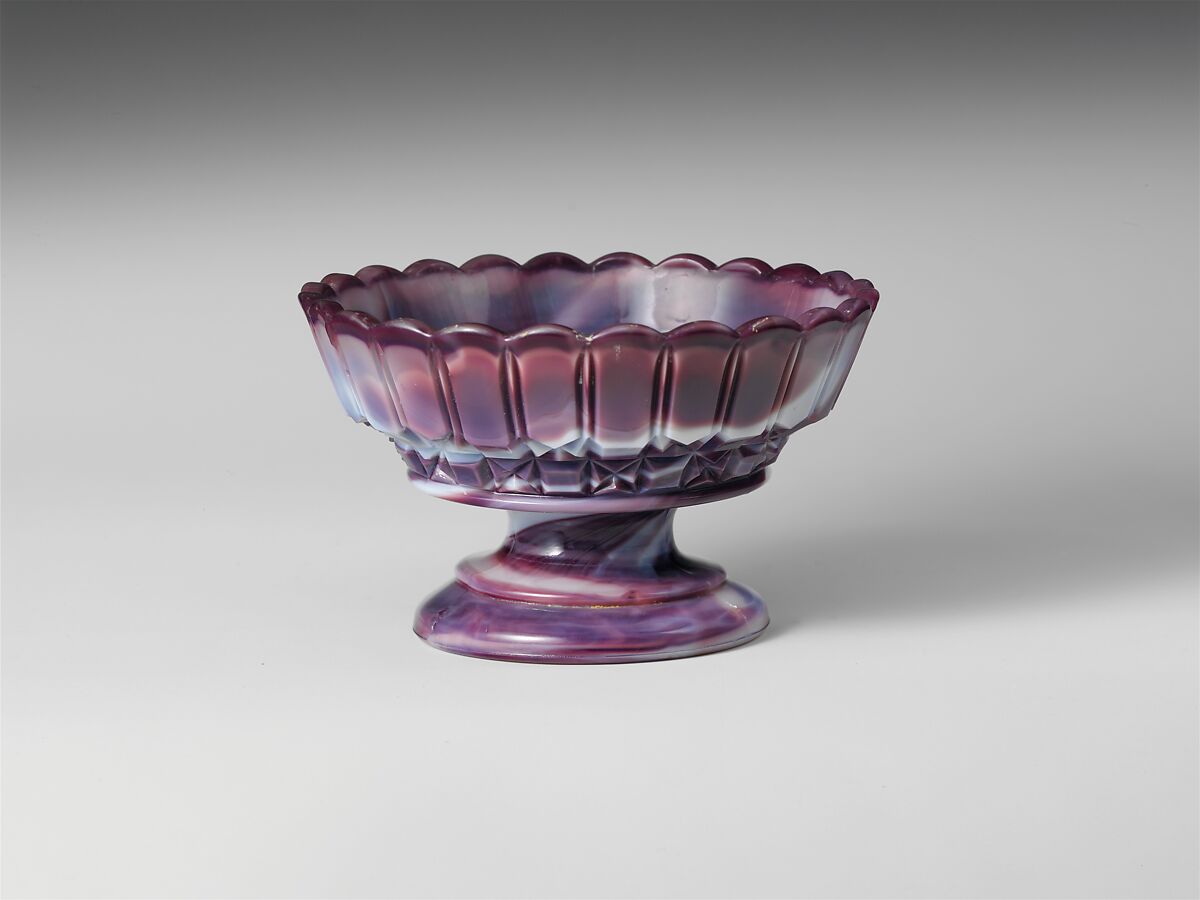 Sauce Dish, Challinor, Taylor and Company (1866–1891), Pressed purple marble glass, American 