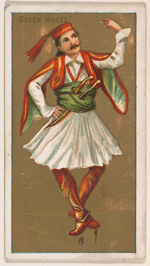 Greek Waltz, from National Dances (N225, Type 1) issued by Kinney Bros., Issued by Kinney Brothers Tobacco Company, Commercial color lithograph 