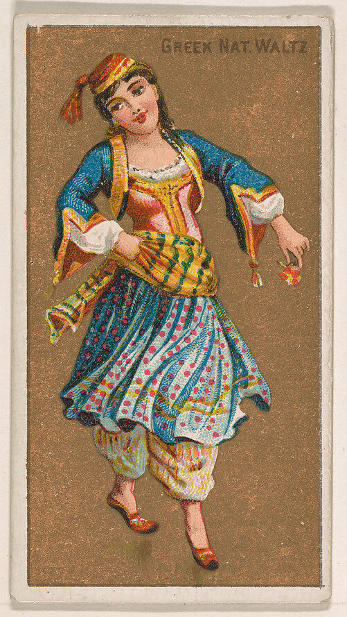 Greek National Waltz, from National Dances (N225, Type 1) issued by Kinney Bros., Issued by Kinney Brothers Tobacco Company, Commercial color lithograph 