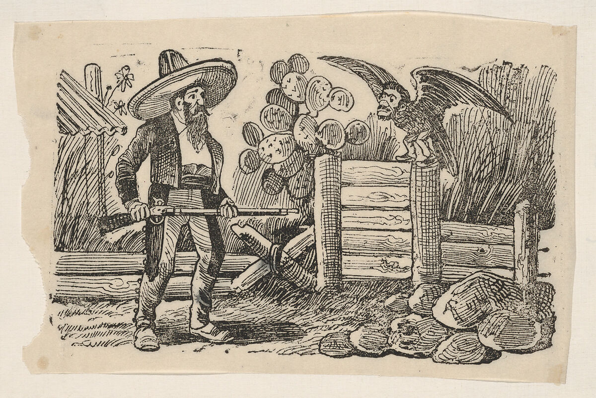 The Sorcerer, a man with a gun confronting a bird with the face of a man, José Guadalupe Posada (Mexican, Aguascalientes 1852–1913 Mexico City), Zincograph 