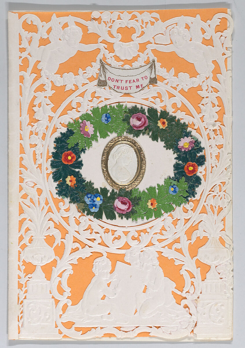 Valentine, Anonymous, Cameo embossed paper, die cut and handpainted scraps