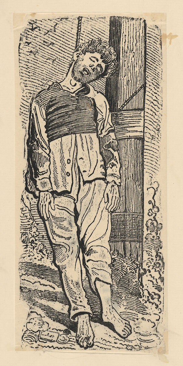 A hanged man, a scene from the Mexican Revolution, José Guadalupe Posada (Mexican, Aguascalientes 1852–1913 Mexico City), Zincograph 