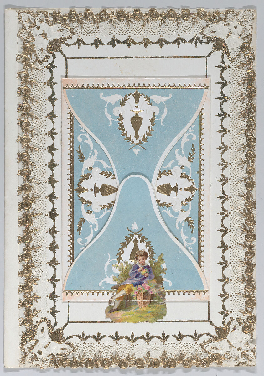 Valentine, Anonymous, Gilded, open-work cameo embossed paper, chromolithography, red ink