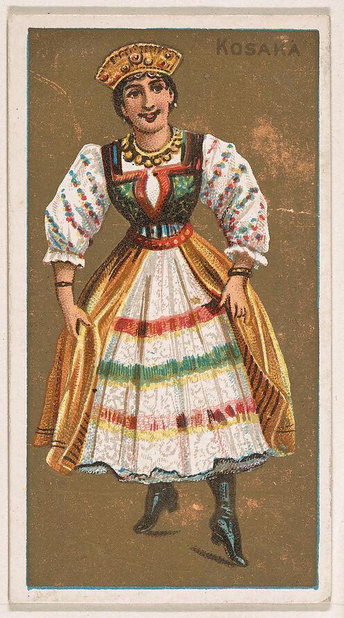 Kosaka, from National Dances (N225, Type 1) issued by Kinney Bros., Issued by Kinney Brothers Tobacco Company, Commercial color lithograph 