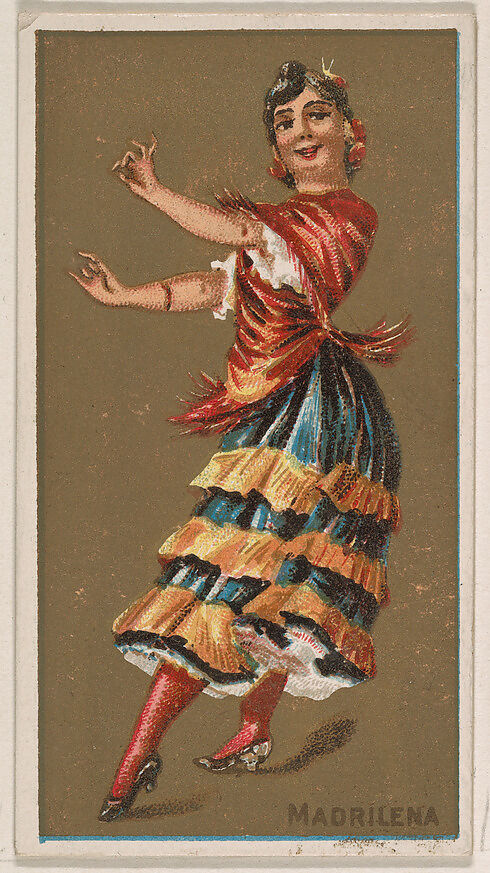Madrilena, from National Dances (N225, Type 1) issued by Kinney Bros., Issued by Kinney Brothers Tobacco Company, Commercial color lithograph 