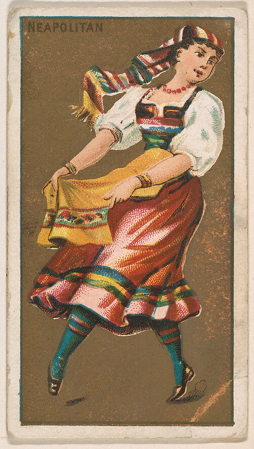 Neapolitan, from National Dances (N225, Type 1) issued by Kinney Bros., Issued by Kinney Brothers Tobacco Company, Commercial color lithograph 