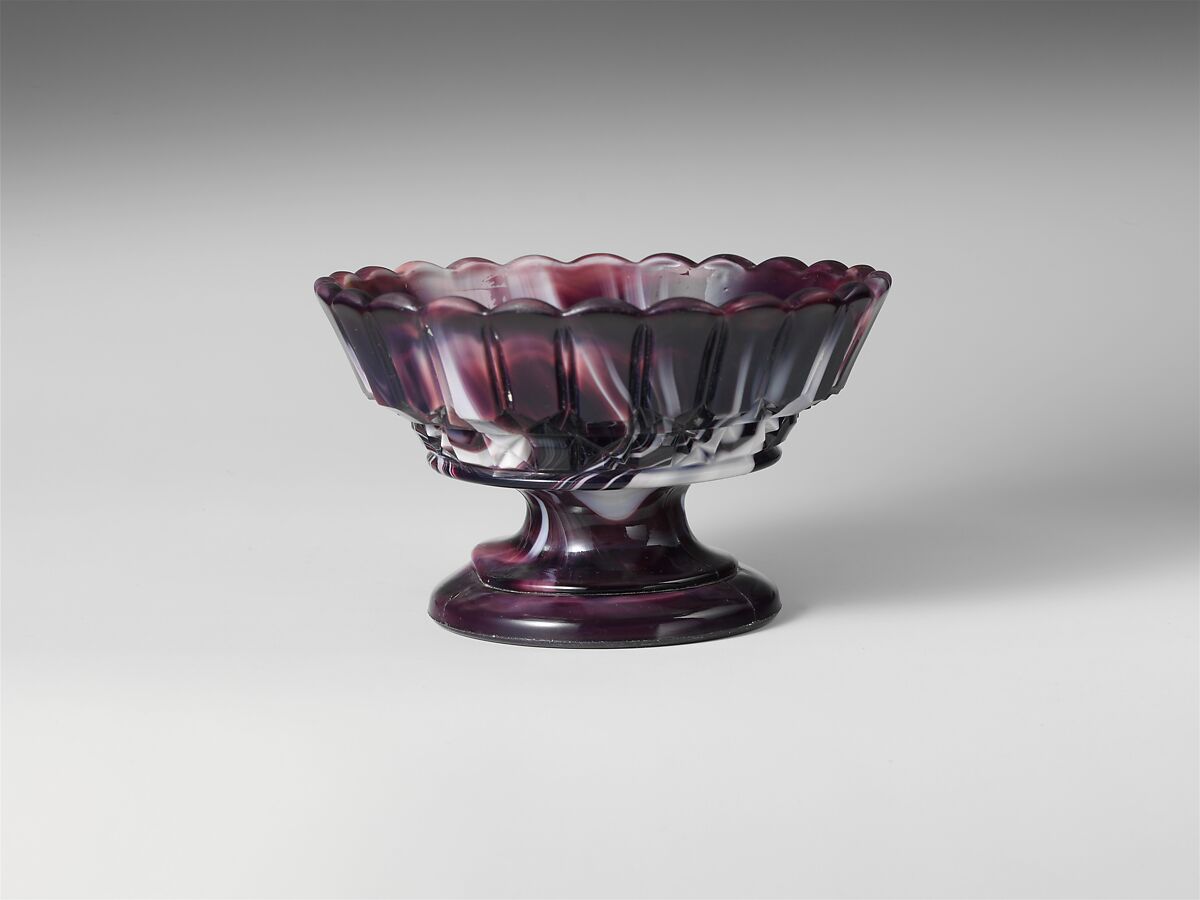 Sauce Dish, Challinor, Taylor and Company (1866–1891), Pressed purple marble glass, American 