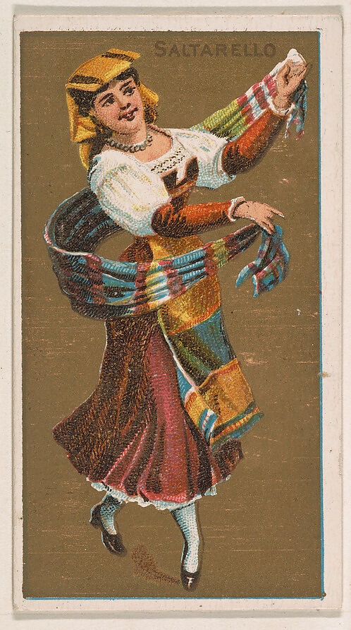 Saltarello, from National Dances (N225, Type 1) issued by Kinney Bros., Issued by Kinney Brothers Tobacco Company, Commercial color lithograph 