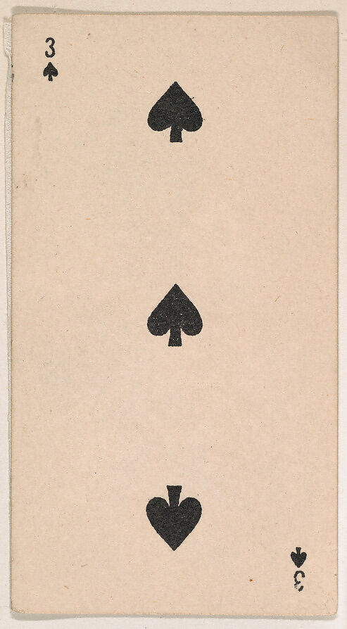 Three of Spades, from the Transparent Playing Cards series (N220) issued by Kinney Bros., Issued by Kinney Brothers Tobacco Company, Commercial color lithograph 