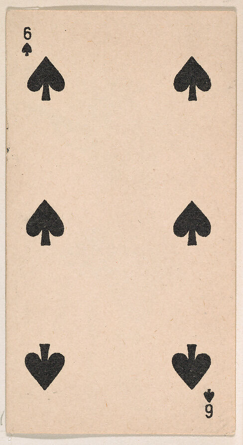 Six of Spades, from the Transparent Playing Cards series (N220) issued by Kinney Bros., Issued by Kinney Brothers Tobacco Company, Commercial color lithograph 