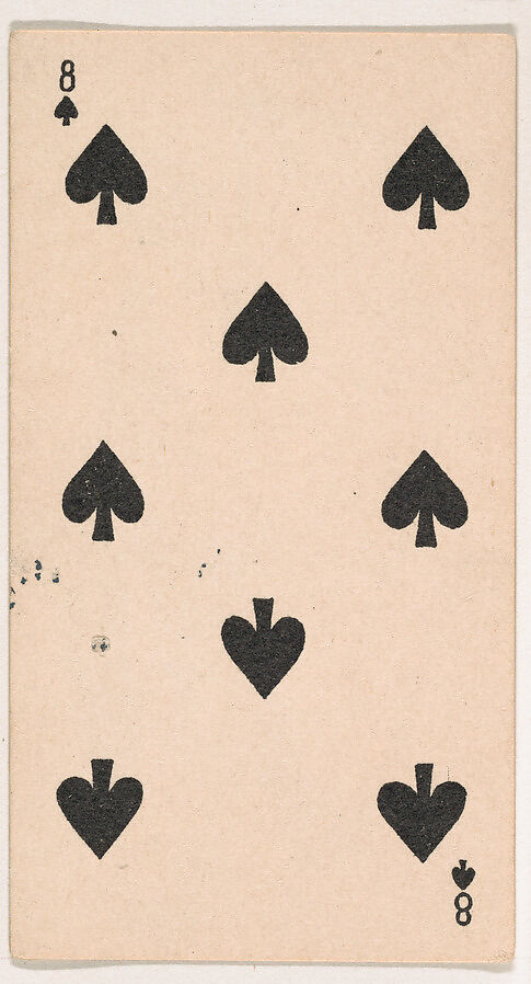 Eight of Spades, from the Transparent Playing Cards series (N220) issued by Kinney Bros., Issued by Kinney Brothers Tobacco Company, Commercial color lithograph 