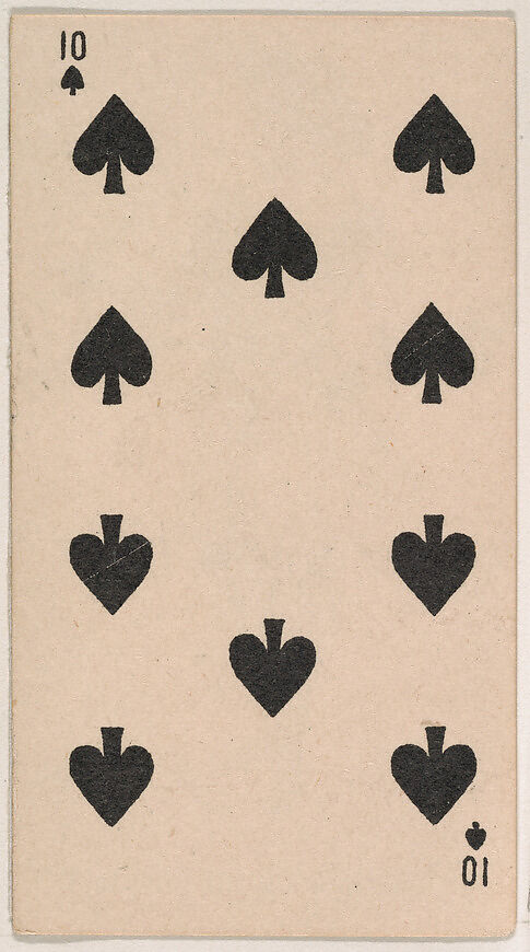 Ten of Spades, from the Transparent Playing Cards series (N220) issued by Kinney Bros., Issued by Kinney Brothers Tobacco Company, Commercial color lithograph