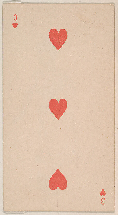 Three of Hearts, from the Transparent Playing Cards series (N220) issued by Kinney Bros., Issued by Kinney Brothers Tobacco Company, Commercial color lithograph 