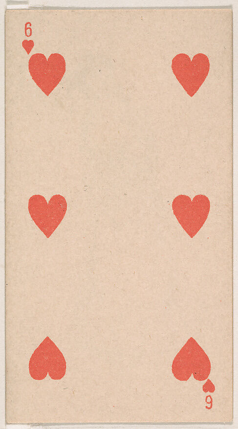 Six of Hearts, from the Transparent Playing Cards series (N220) issued by Kinney Bros., Issued by Kinney Brothers Tobacco Company, Commercial color lithograph
