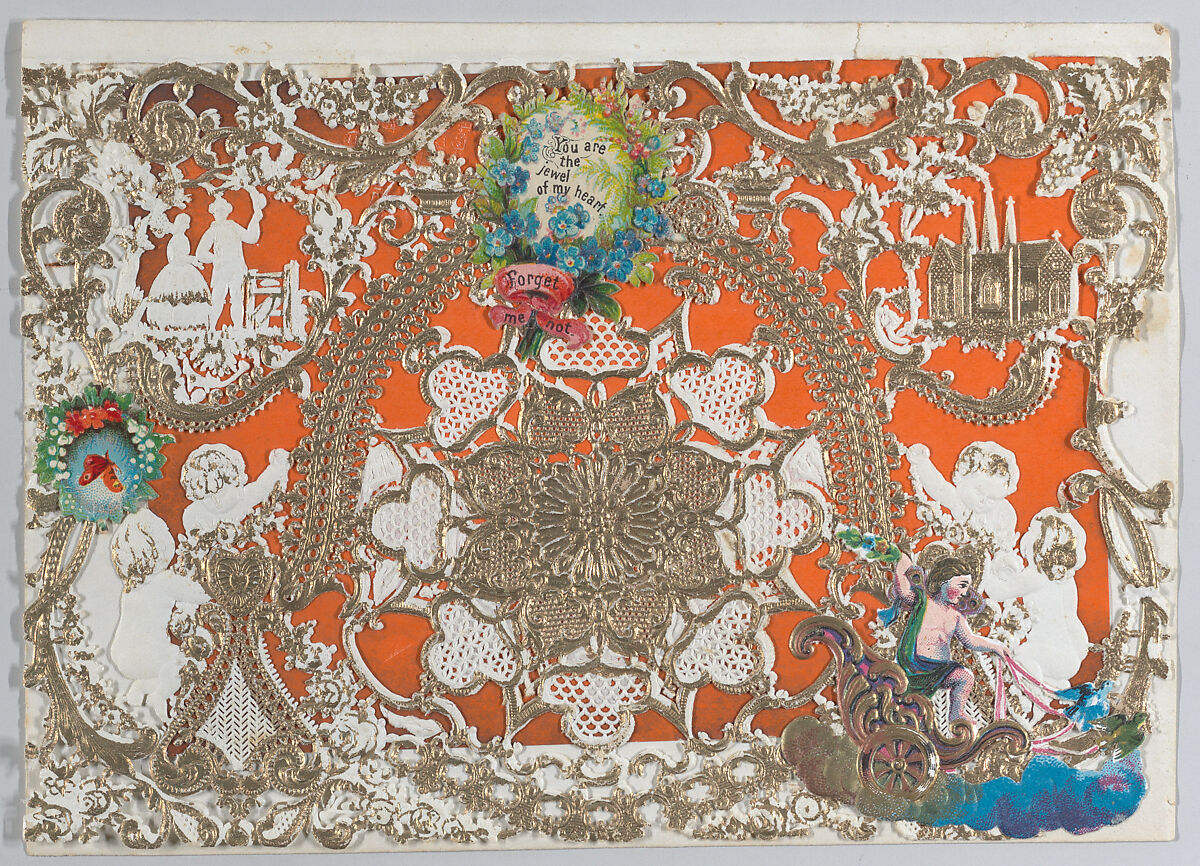 Valentine, Anonymous, Gilded, open-work cameo embossed paper, chromolithography