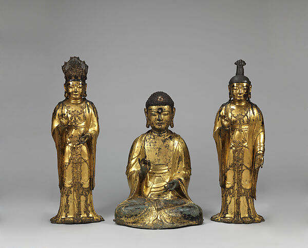 Amitabha triad, Gilt bronze, Korea 