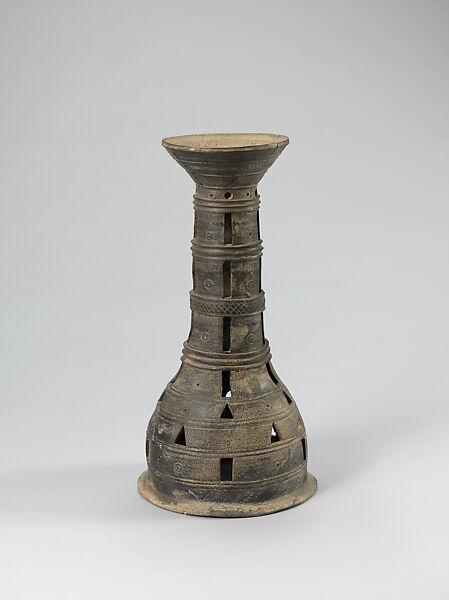 Tall perforated stand, Stoneware with incidental ash glaze, Korea 