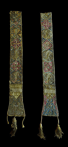 Miter Lappets, Silk, gold, silver, and silk thread on cotton, Armenian 