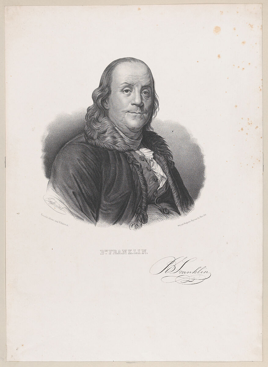 Portrait of Benjamin Franklin, Auguste Toussaint Lecler (French, Paris 1788–after 1849), Lithograph 
