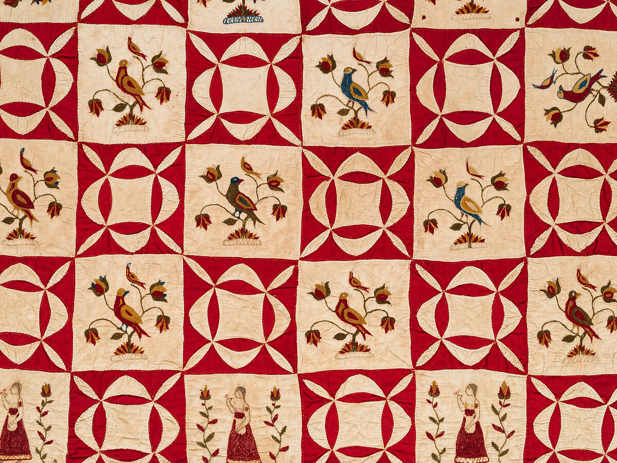 Pictorial Quilt, Euphemia Kichlein (American, Bucks County, Pennsylvania 1818–1885), Cotton, wool and silk, American