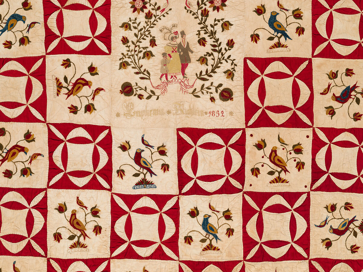 Pictorial Quilt, Euphemia Kichlein (American, Bucks County, Pennsylvania 1818–1885), Cotton, wool and silk, American