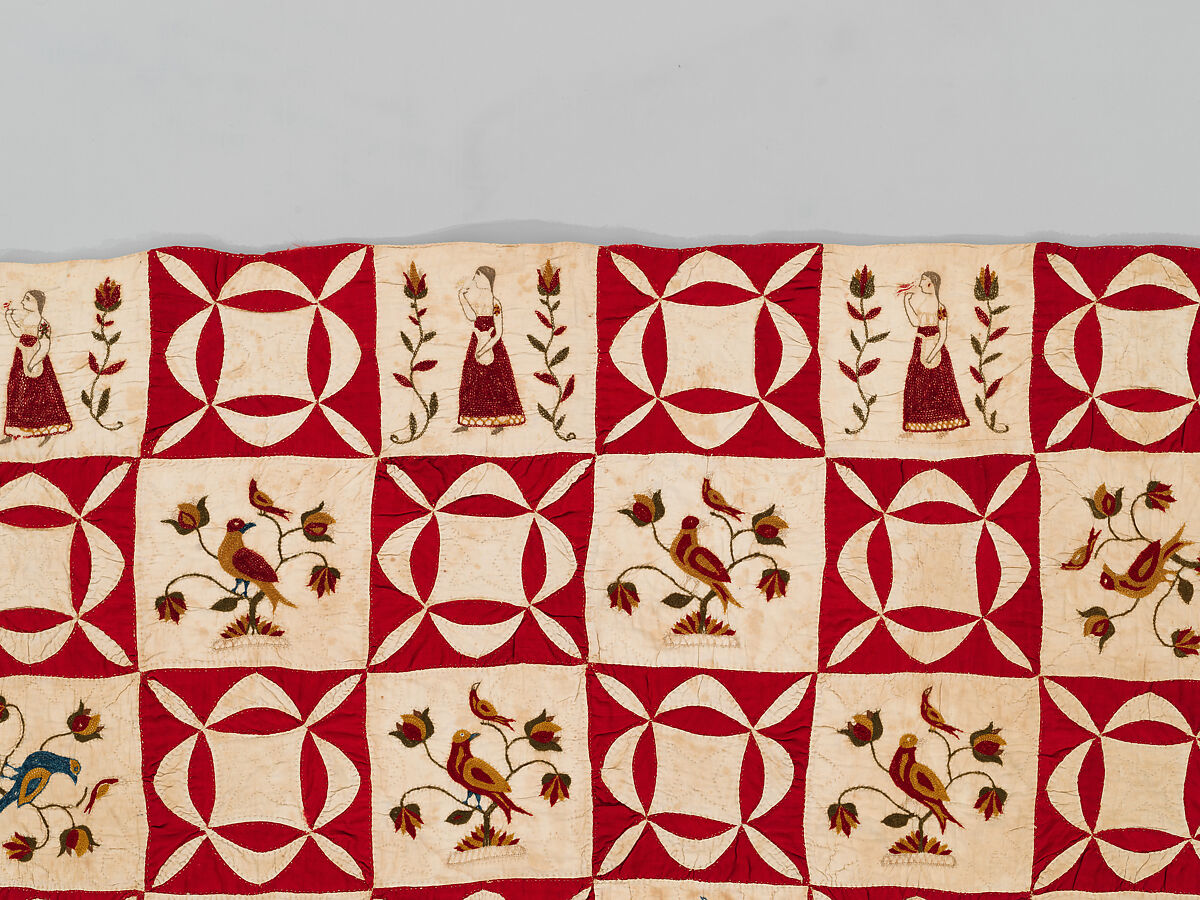 Pictorial Quilt, Euphemia Kichlein (American, Bucks County, Pennsylvania 1818–1885), Cotton, wool and silk, American