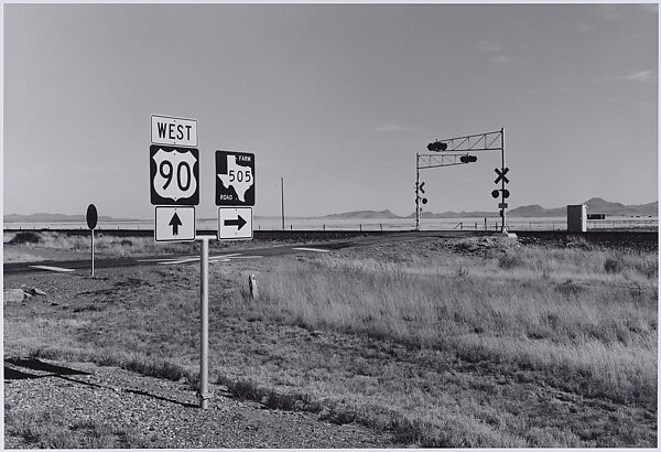 Southern Pacific Transportation Co. and Amtrak's Sunset Limited, Railroad Crossing, Jefferson Davis County, Texas, Lothar Baumgarten (German, 1944–2018), Gelatin silver print 