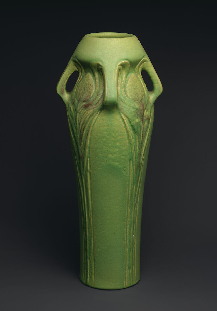 Vase with peacock feathers, Designed by Artus Van Briggle (American, Felicity, Ohio 1869–1904 Colorado Springs, Colorado), Stoneware, American