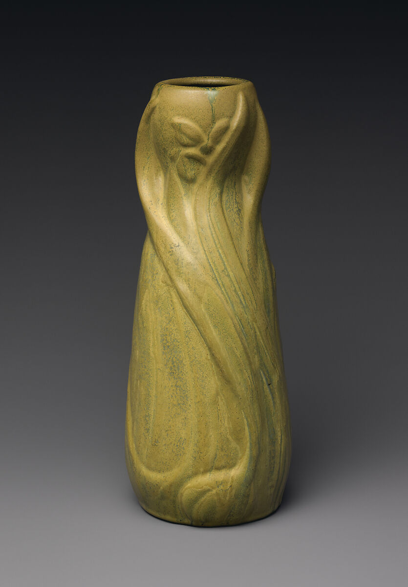Vase with daffodils, Designed by Artus Van Briggle (American, Felicity, Ohio 1869–1904 Colorado Springs, Colorado), Stoneware, American 