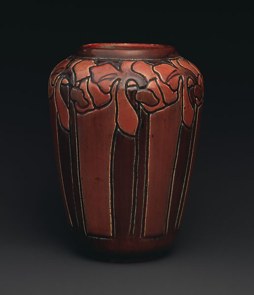 Vase with flowers, Decorated by Roberta Beverly Kennon (American, 1877–1931), Earthenware, American 