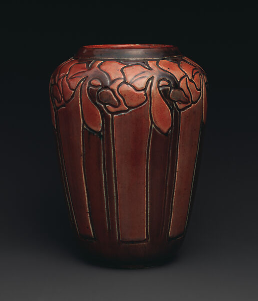 Vase with flowers, Decorated by Roberta Beverly Kennon (American, 1877–1931), Earthenware, American