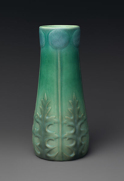 Vase with globe thistles, Designed by Anna Marie Valentien (American, 1862–1947), Earthenware, American