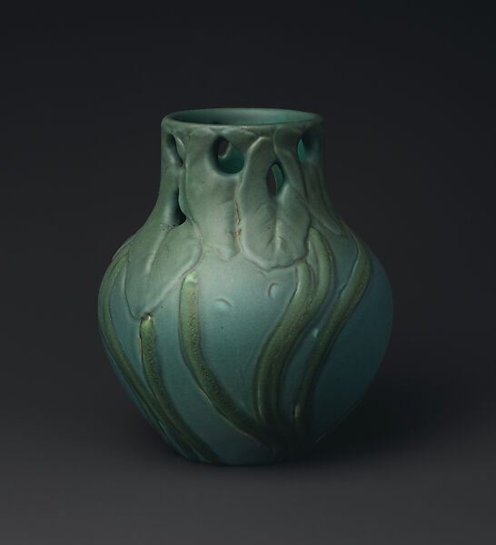 Vase with violets, Decorated by John D. Wareham (1871–1954), Earthenware, American