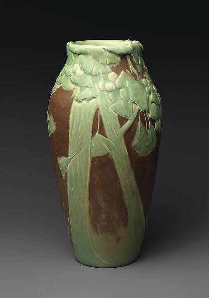 Vase with gingko, Decorated by Kataro Shirayamadani (American (born Japan), Tokyo 1865–1948 Cleveland, Ohio), Earthenware, American