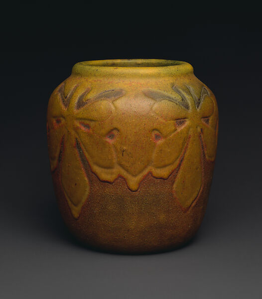 Vase with chestnut leaves, Arthur E. Baggs (1886–1947), Earthenware, American 