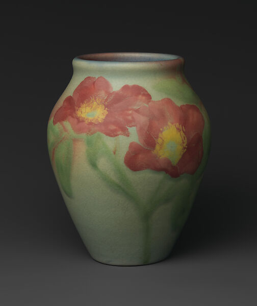 Vase with poppies, Designed by Sara Sax (1870–1949), Earthenware, American 