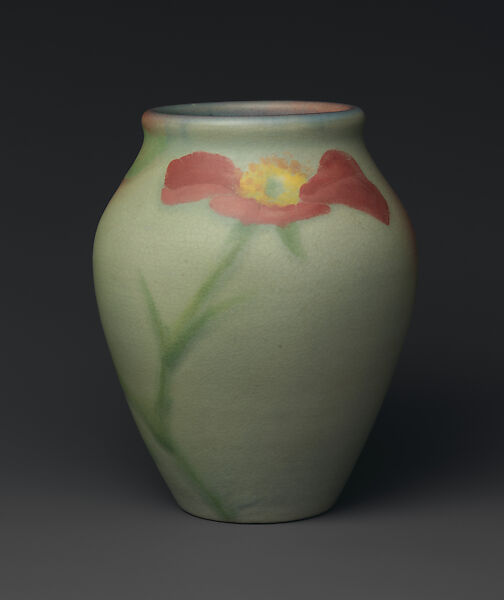 Vase with poppies, Designed by Sara Sax (1870–1949), Earthenware, American
